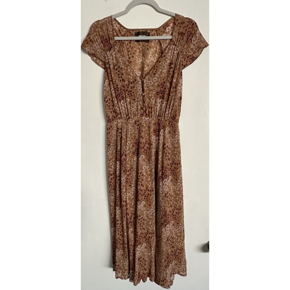 Reformation Floral Midi Dress Size 2 Earth Tone Prairie Boho Cap Sleeve Viscose
